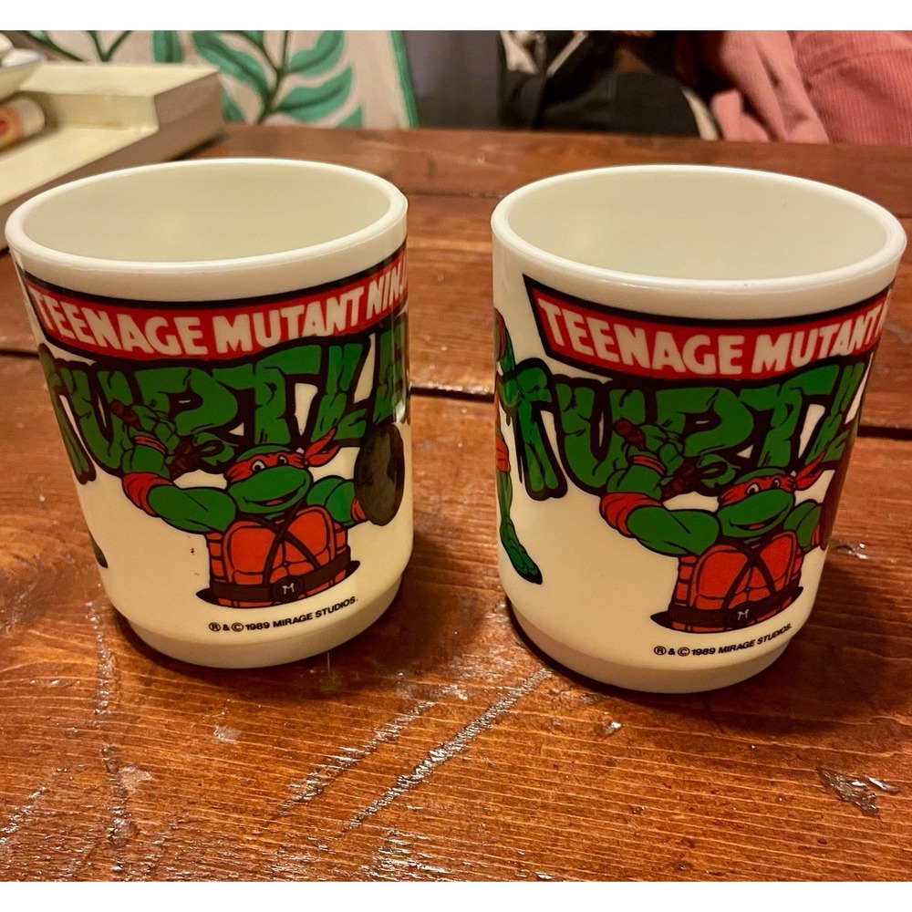 Vintage 1989 TMNT Teenage Mutant Ninja Turtles Cup by Mirage Studio Set of 2